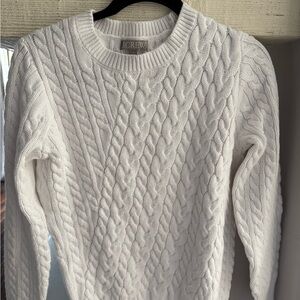 J. Crew White Cable-Knit Crewneck Sweater